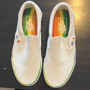 Vans unisex White Slip-On Sneakers with Rainbow Details